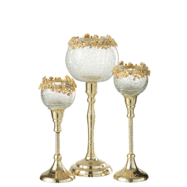 J-Line theelichthouder viane metaal/glas goud/transparant large - 3013859 large