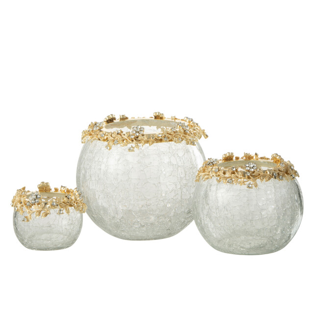 J-Line theelichthouder volve metaal/glas goud/transparant large 14x10x14cm 3013856 large