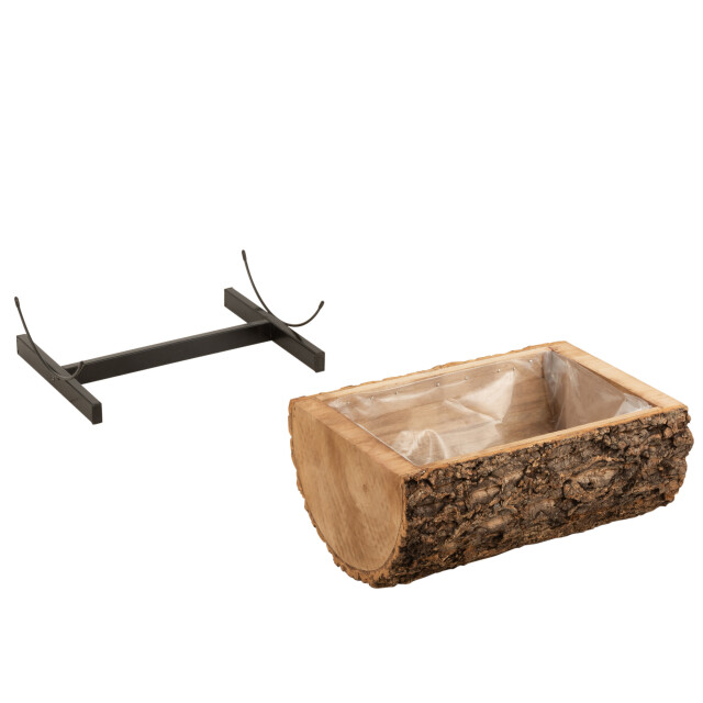 J-Line bloempot halve stam paulownia hout/ijzer /zwart small - 3005768 large