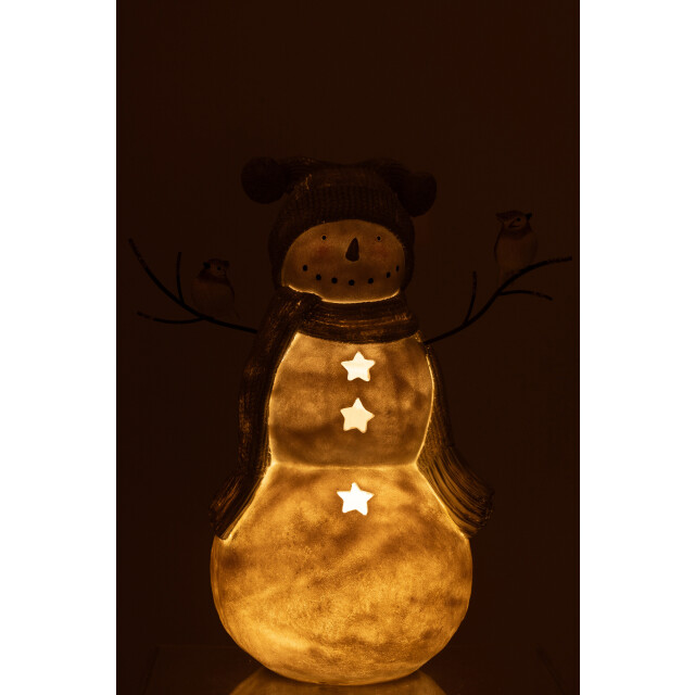J-Line sneeuwman led vogels resine wit/grey large 43.5x26x50cm 3010220 large