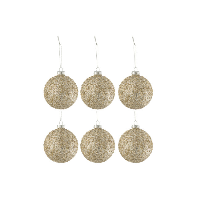 J-Line doos van 6 kerstballen glitters glas goud mix 8x8x10cm 3007387 large