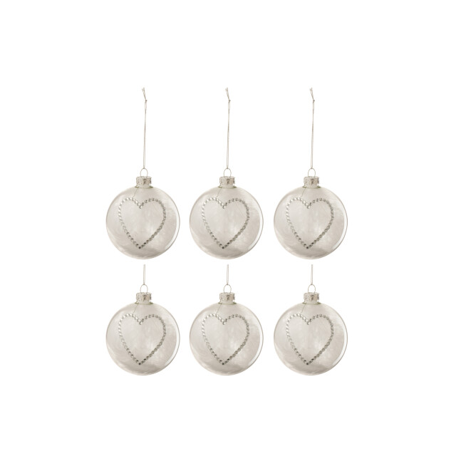 J-Line doos van 6 kerstballen hart strass zilver pluim glas klaar small - 3006063 large