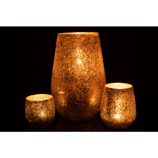 J-Line kaarsenhouder glinstering glas goud large 17.5x17.5x26.5cm 3013869 large
