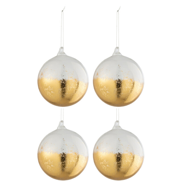 J-Line doos van 4 kerstballen blinkend goud glas transparant large - 3007392 large