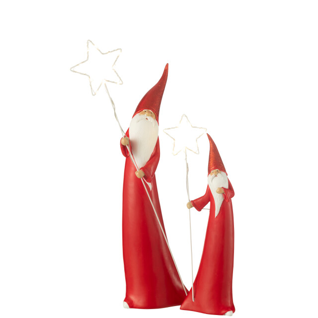 J-Line set van 2 kerstman led ster resin wit/rood 14x9x51cm 3009671 large