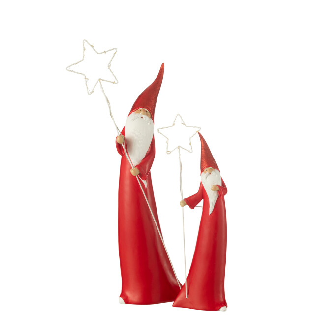 J-Line set van 2 kerstman led ster resin wit/rood 14x9x51cm 3009671 large