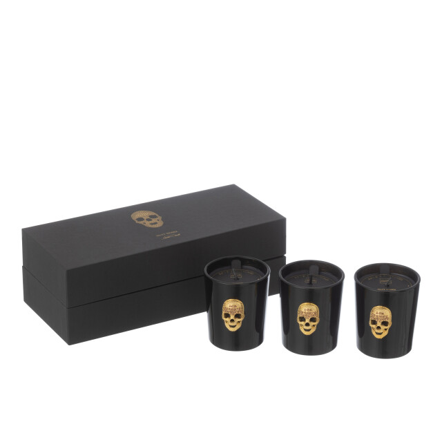 J-Line doos van 3 geurkaarsen doodskop nuit noir 16uur 21.5x9.5x7cm 3015490 large