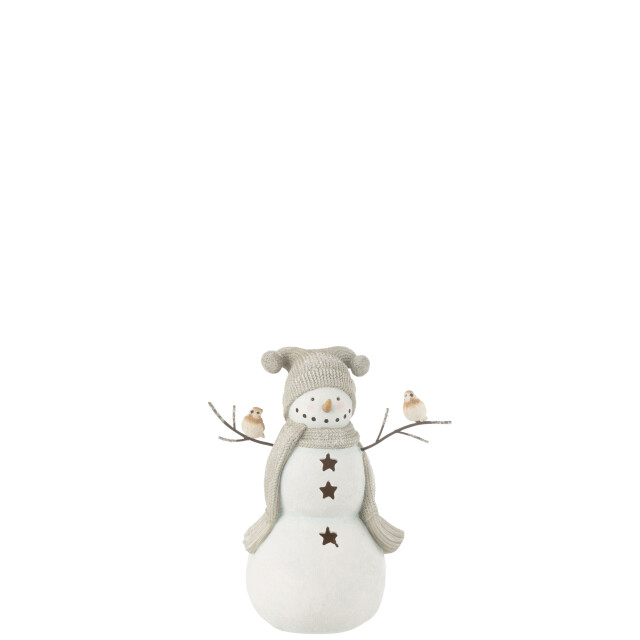 J-Line sneeuwman vogels resine wit/grey small 23.5x14x27.5cm 3010218 large