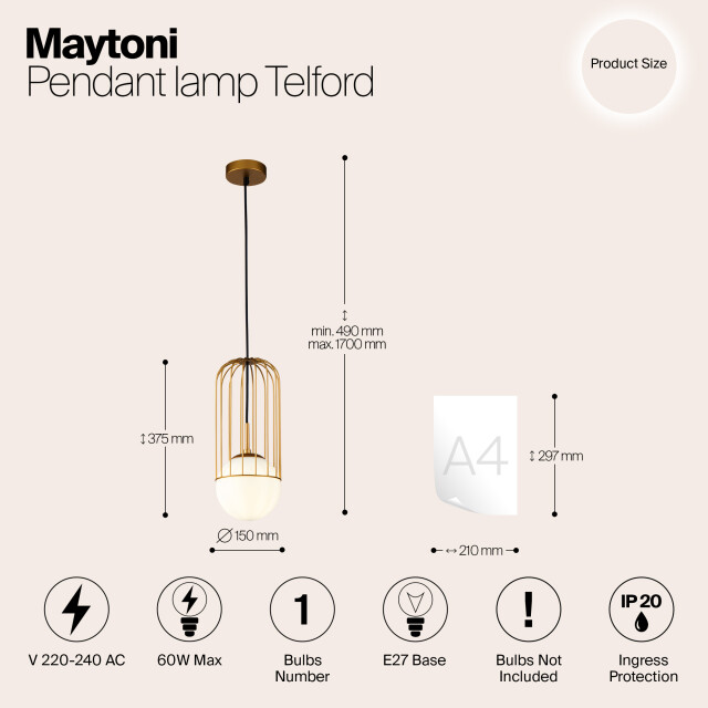 Maytoni hanglamp telford - Ø15 2994754 large
