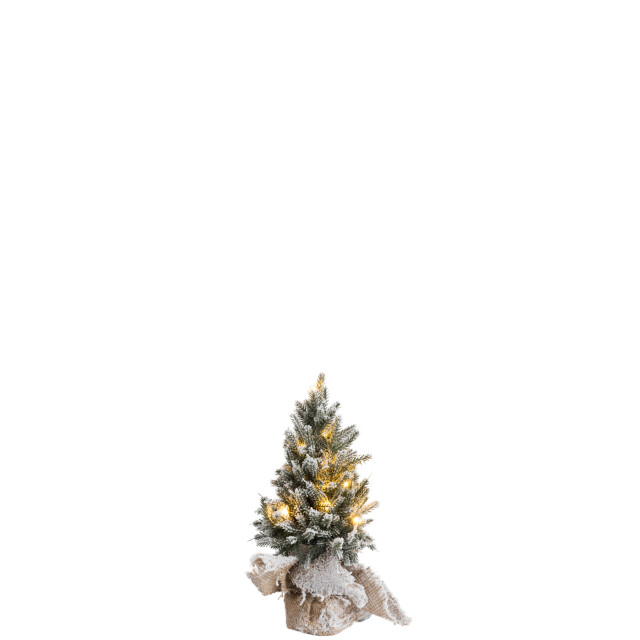J-Line kerstboom+led+pot jute plastiek besneeuwd extra small - 3010884 large