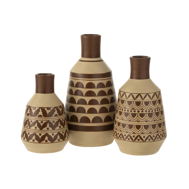 J-Line vaas patroon half-cirkels terracotta wit/bruin 23x23x44cm 2998254 large