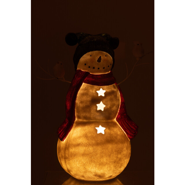 J-Line sneeuwman led vogels resine rood/green large 43.5x26x50cm 3010224 large