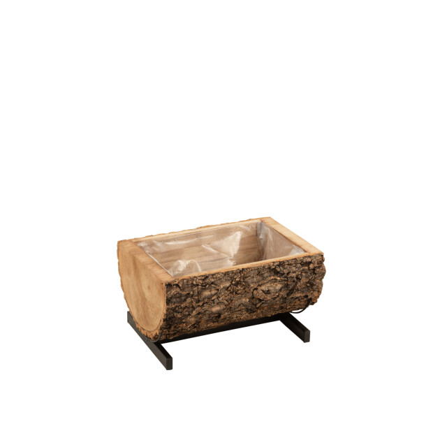 J-Line bloempot halve stam paulownia hout/ijzer /zwart small - 3005768 large