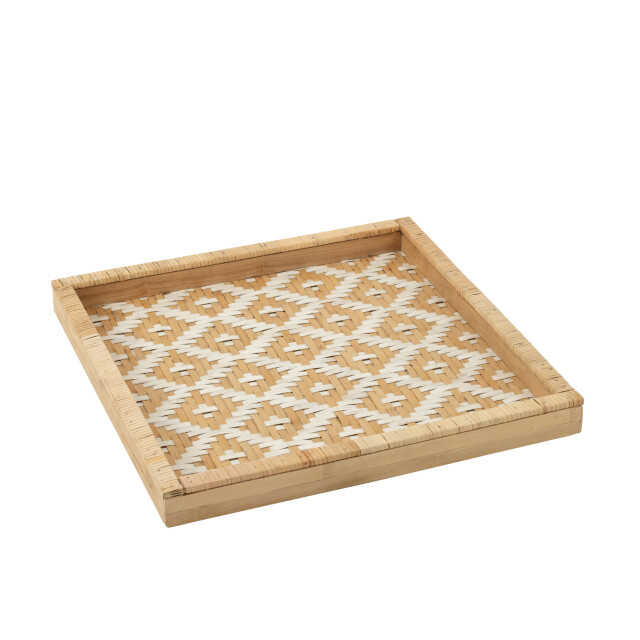 J-Line plateau vierkant patronen rotan /wit 51x51x4cm 3001308 large