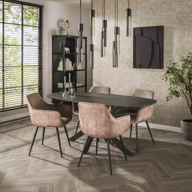 Hoyz eetkamertafel 180 deens ovaal 3d melamine slate stone 2850020 large