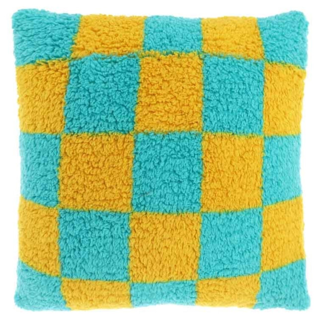 Unique Living sierkussen check yellow/ blue -53x53cm 2995613 large