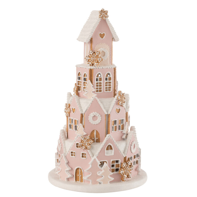 J-Line peperkoek huis roze/wit large 24.5x24.5x42cm 3002759 large