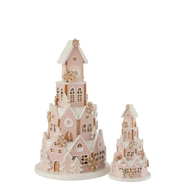 J-Line peperkoek huis roze/wit large 24.5x24.5x42cm 3002759 large