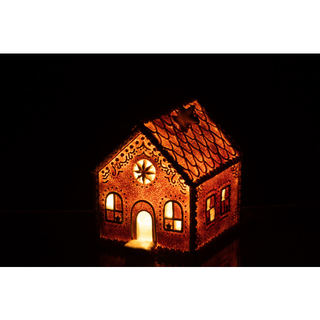 J-Line huis peperkoek vierkant ster led poly medium 18x15x17.5cm 3001567 large