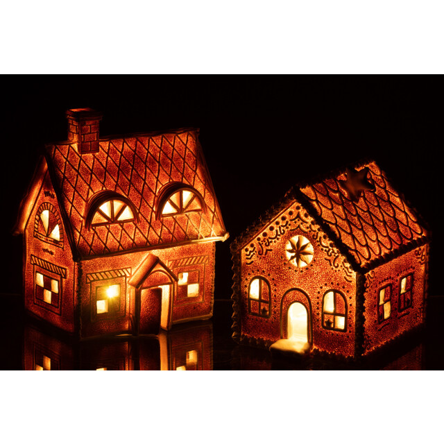J-Line huis peperkoek rechthoek led poly large 18.5x14x22cm 3001569 large