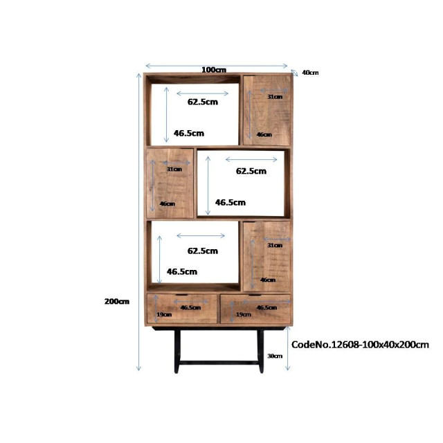 Livingfurn kabinetkast valdez 40x100x200 mangohout en gecoat staal 2059171 large