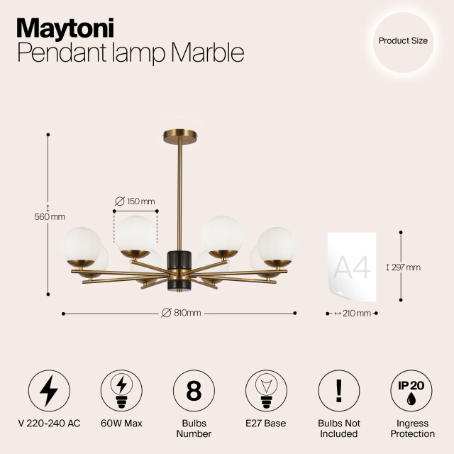 Maytoni hanglamp marble messing Ø81 2994289 large