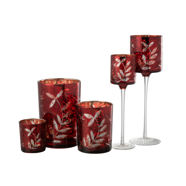 J-Line t-lichthouder op voet blaadjes glas /antiek goud large 9x9x30cm 3013897 large