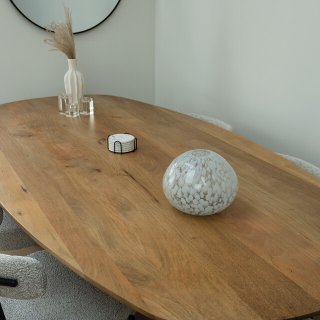 QUVIO Eettafel sofia – deens ovaal – 220x110 cm – stalen kruispoot – fsc®-gecertificeerd mangohout – zwart – naturel 2933684 large