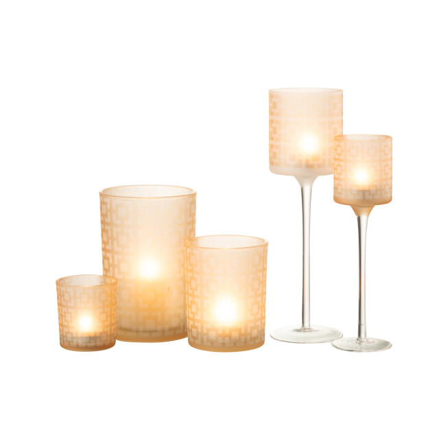 J-Line theelichthouder on voet glas beige large 9x9x30cm 3013836 large