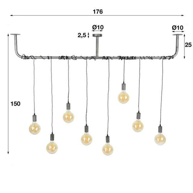 Hoyz Hoyz hanglamp 8 armatuur punten metaal gewikkeld diverse hoogte 2061366 large