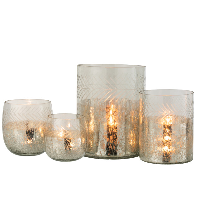 J-Line windlicht klassiek crackle glas /zilver large - 3013759 large