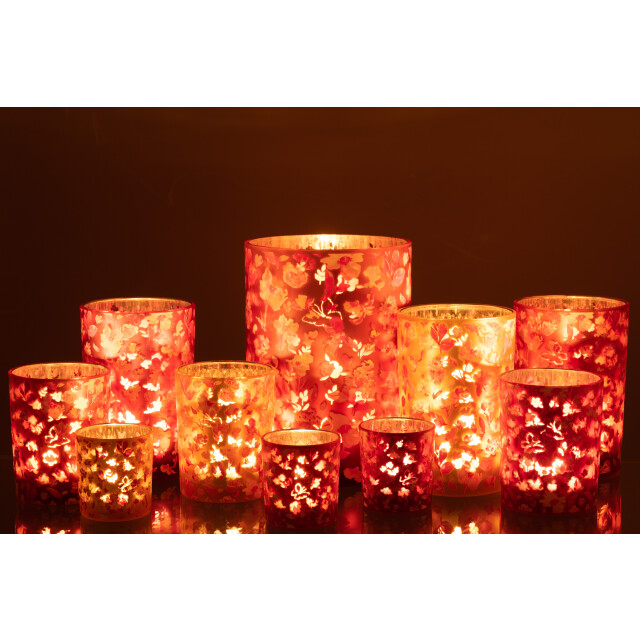 J-Line windlicht bloemen glas oranje large 18x18x24cm 3013739 large