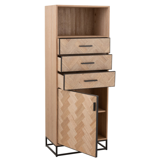 J-Line kast hoog 3 lades zigzag hout/metaal naturel/ 62x38x158cm 3000766 large