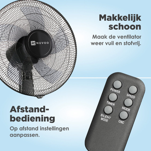 Nuvoo Statiefventilator – diameter 40cm – oscillatiefunctie – 3 standen – energiebesparende timerfunctie (tot 8uur) – afstandbediening – ventilator 2658183 large