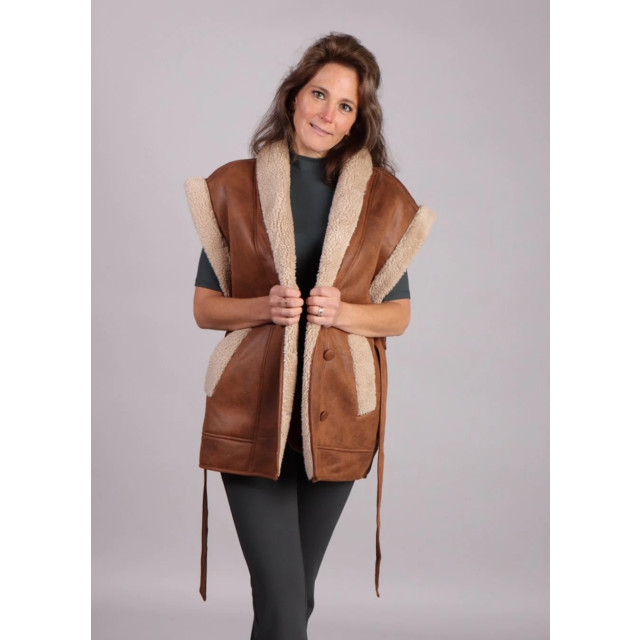 Studio Amaya Lammy oversized gilet strikceintuur maya Lammy oversized gilet met strikceintuur Maya  large