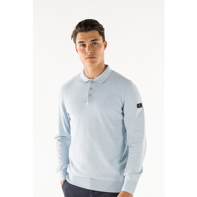 PRESLY & SUN Brad long sleeve knitted polo PS-BRAD-SKY-L large
