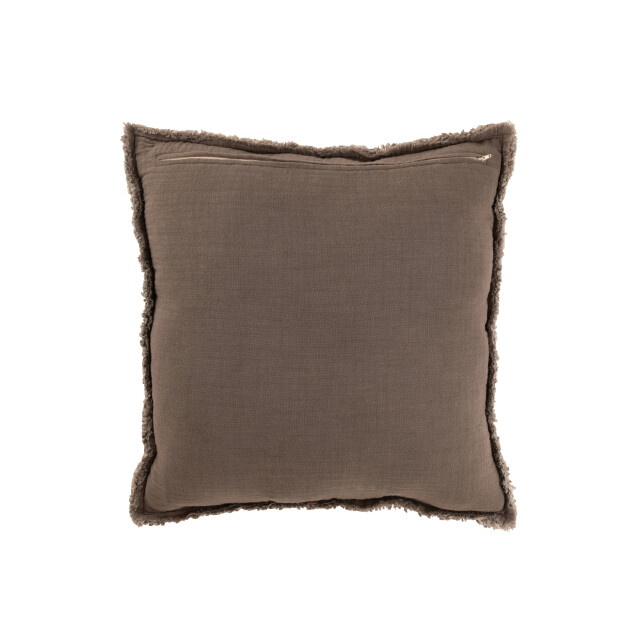 J-Line kussen gerafelde randen katoen/polyester taupe 50x50x12cm 3002514 large