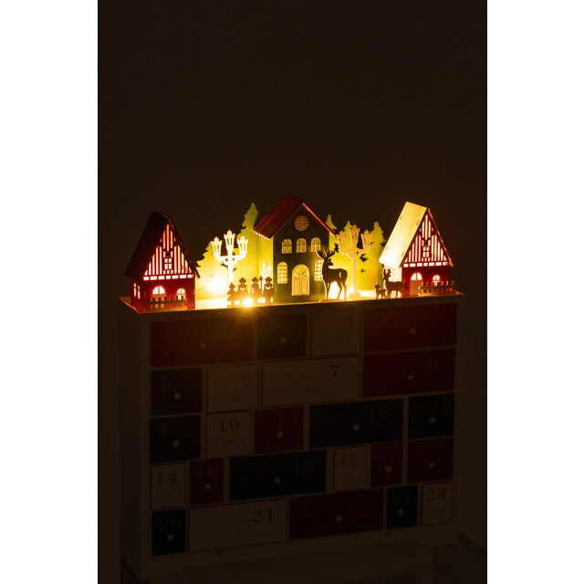 J-Line deco winter led kast+huizen hout mix 38x10.5x41cm 3010188 large