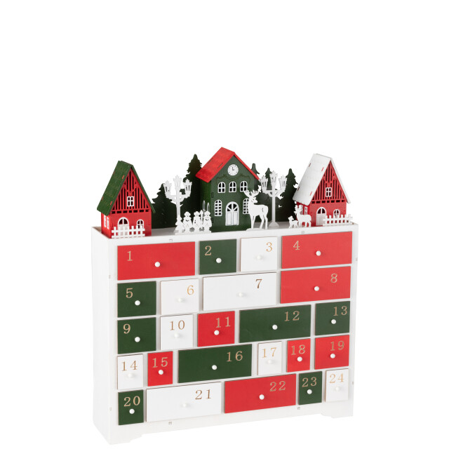 J-Line deco winter led kast+huizen hout mix 38x10.5x41cm 3010188 large