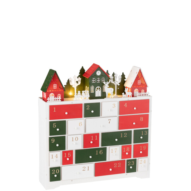 J-Line deco winter led kast+huizen hout mix 38x10.5x41cm 3010188 large
