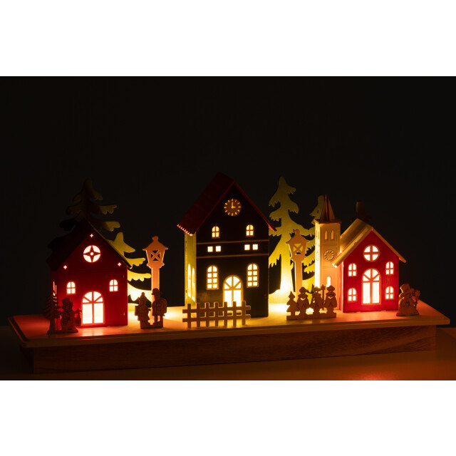 J-Line deco winter led dorp hout mix 44x12x18.5cm 3010182 large
