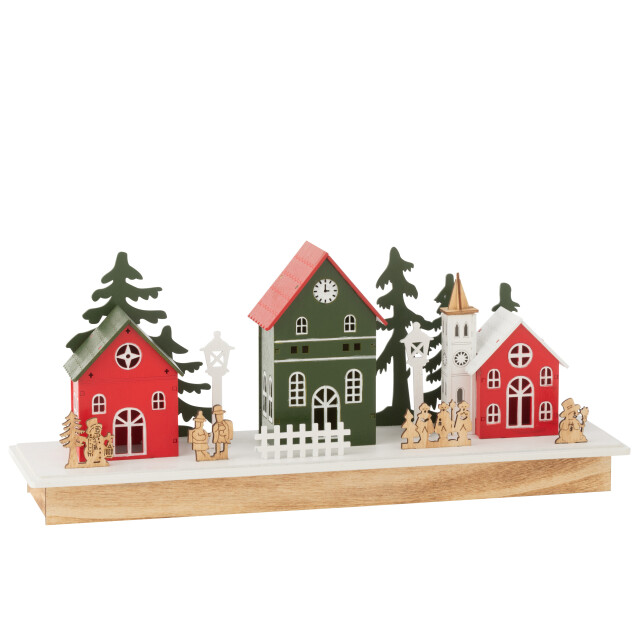 J-Line deco winter led dorp hout mix 44x12x18.5cm 3010182 large