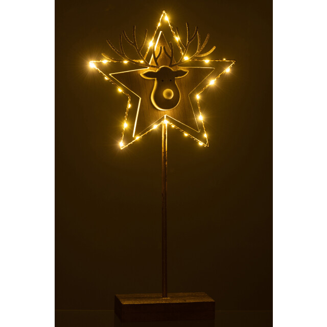 J-Line rendier/ster op voet+led hout goud/wit large 50x25x3cm 3008855 large