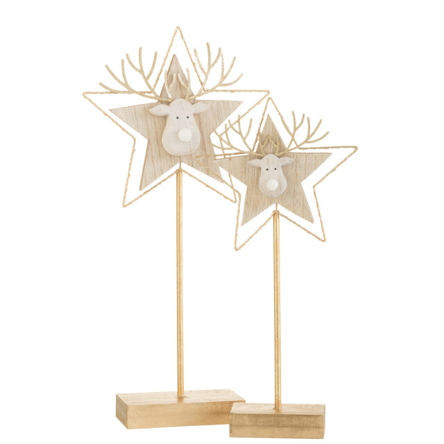 J-Line rendier/ster op voet+led hout goud/wit large 50x25x3cm 3008855 large