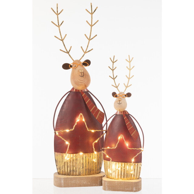 J-Line rendier deco+sjaal/bril led metaal roest/goud large 45x14x6.5cm 3009857 large