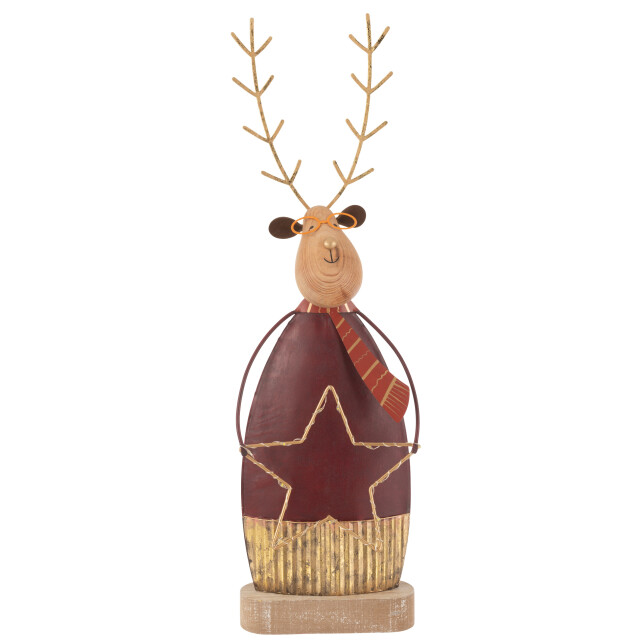 J-Line rendier deco+sjaal/bril led metaal roest/goud large 45x14x6.5cm 3009857 large