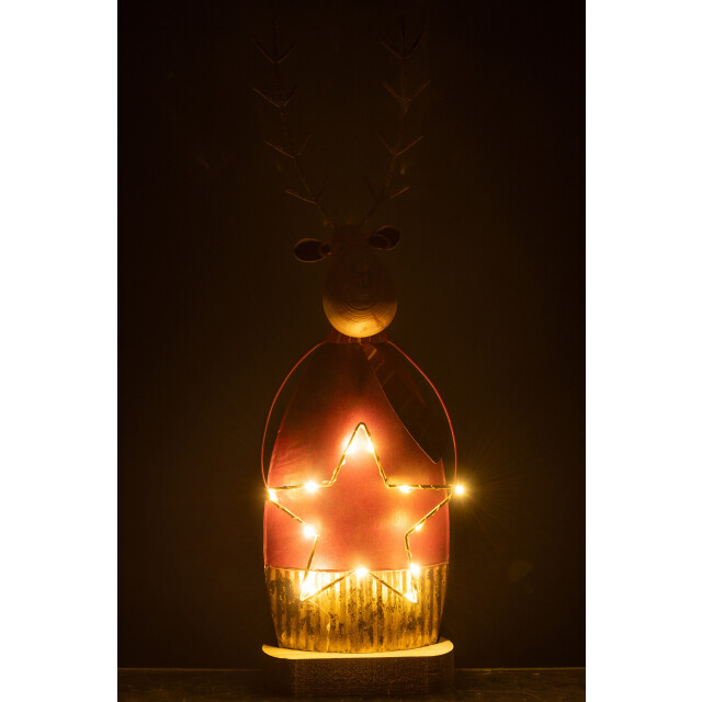 J-Line rendier deco+sjaal/bril led metaal roest/goud large 45x14x6.5cm 3009857 large
