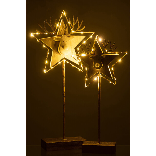 J-Line rendier/ster op voet+led hout goud/wit large 50x25x3cm 3008855 large