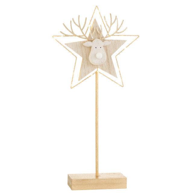 J-Line rendier/ster op voet+led hout goud/wit large 50x25x3cm 3008855 large