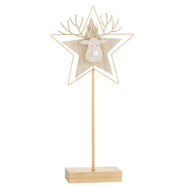 J-Line rendier/ster op voet+led hout goud/wit large 50x25x3cm 3008855 large